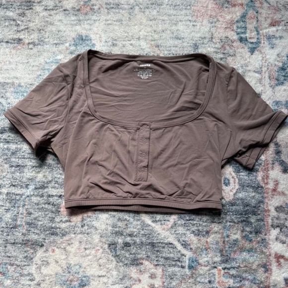 Skims Brown Button Up Crop Top - Picture 1 of 3